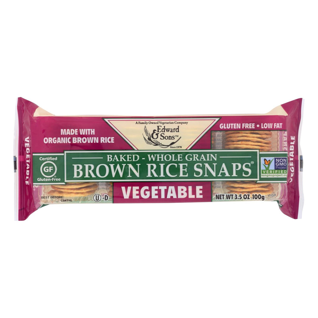 Edward And Sons Organic Vegetable Brown Rice Snaps - Case Of 12 - 3.5 Oz. - Maras Green