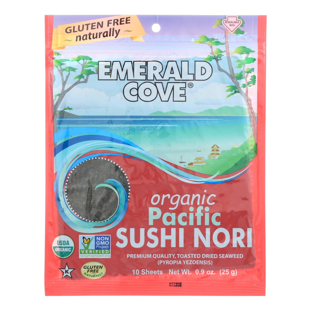 Emerald Cove Organic Pacific Sushi Nori - Toasted - Silver Grade - 10 Sheets - Case Of 6 - Maras Green