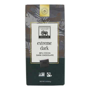Endangered Species Natural Chocolate Bars - Dark Chocolate - 88 Percent Cocoa - 3 Oz Bars - Case Of 12 - Maras Green
