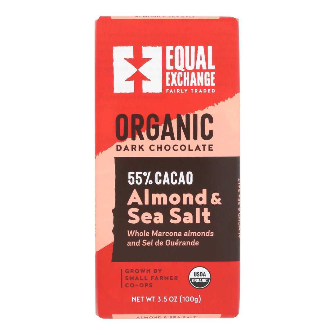 Equal Exchange - Bar Dark Chocolate Almond Sea Salt - Case Of 10 - 3.5 Oz - Maras Green