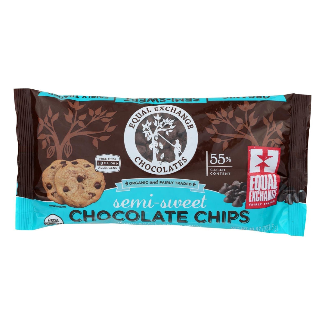 Equal Exchange Organic Chocolate Chips - Semi - sweet - Case Of 12 - 10 Oz. - Maras Green
