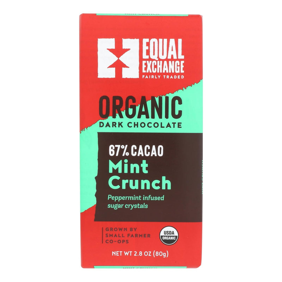 Equal Exchange Organic Dark Chocolate Bar - Mint Crunch - Case Of 12 - 2.8 Oz. - Maras Green