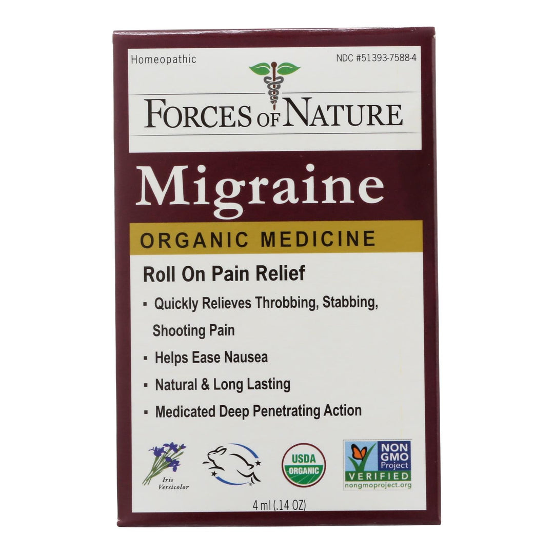 Forces Of Nature Certified Organic Medicine Migraine Rollerball Applicator - 1 Each - 4 Ml - Maras Green