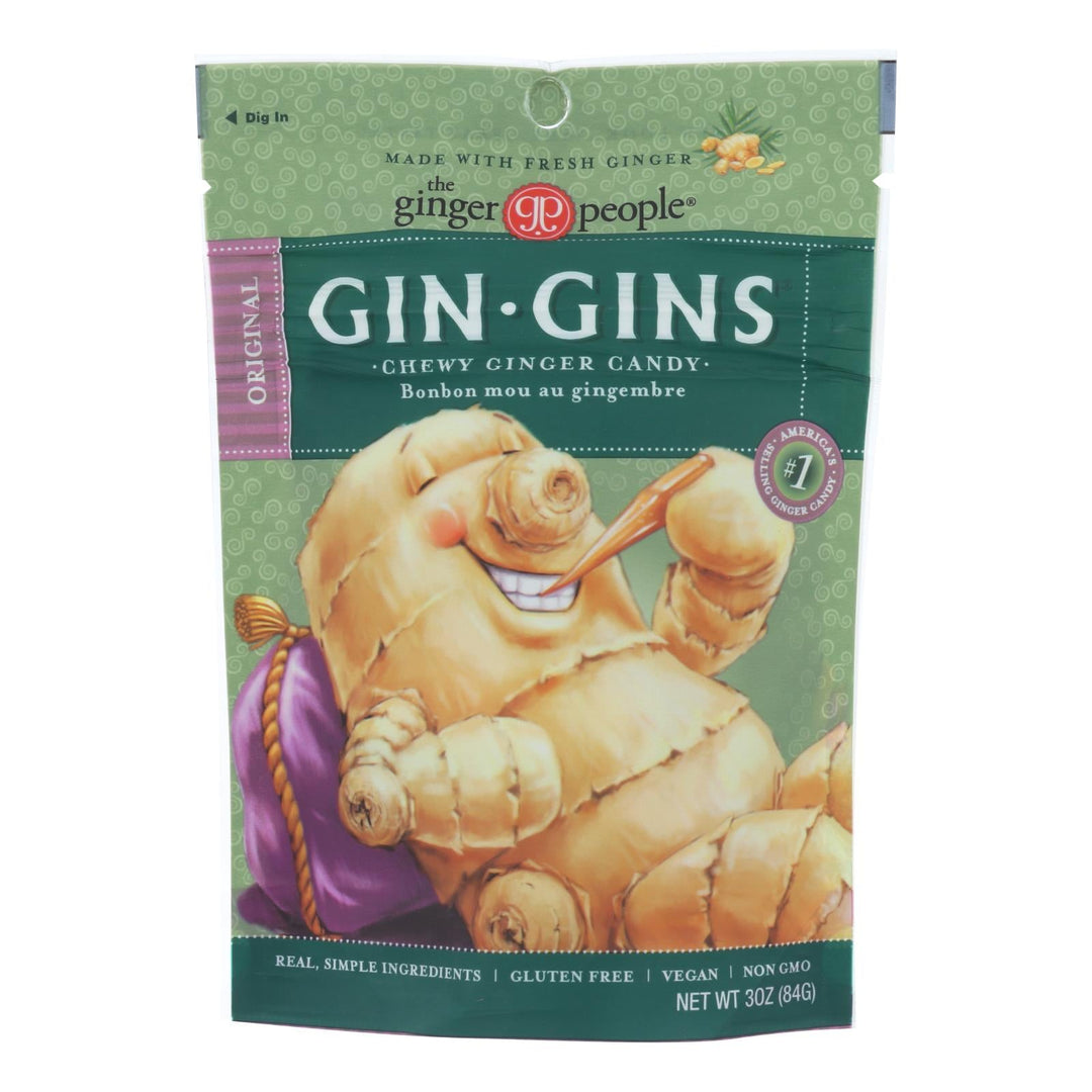 Ginger People - Gin Gins Chewy Ginger Candy - Original - Case Of 12 - 3 Oz. - Maras Green