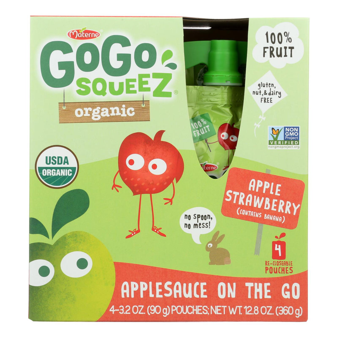 Gogo Squeeze Applesauce - Apple Strawberry - Case Of 12 - 3.2 Oz. - Maras Green