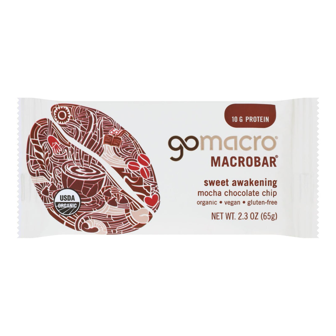 Gomacro Bar - Organic - Mocha - Chocolate Chip - Case Of 12 - 2.3 Oz - Maras Green