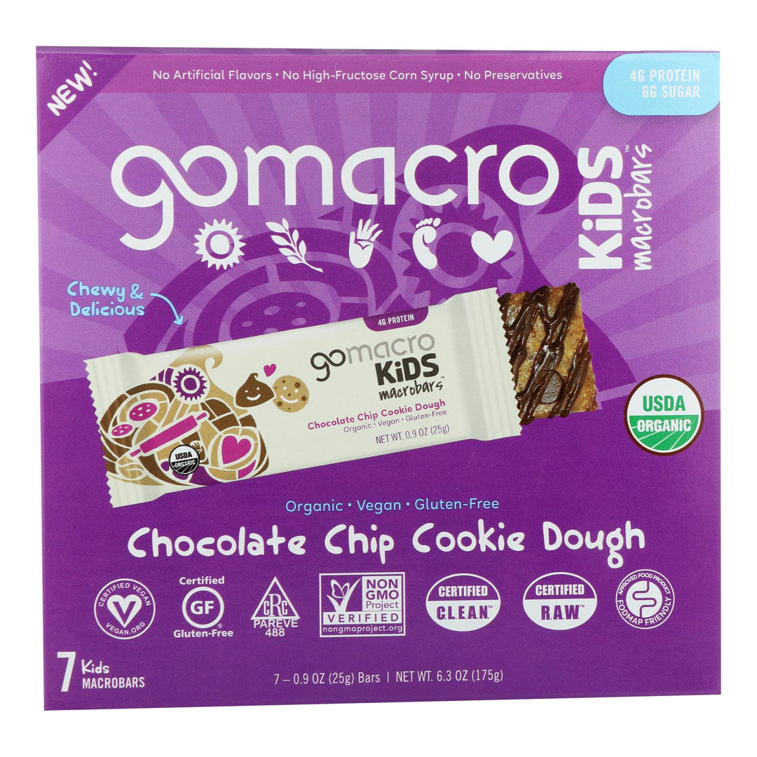 Gomacro - Kids Macrobar Chocolate - chip Cookie Dough - Cs Of 7 - 6.3 Oz - Maras Green