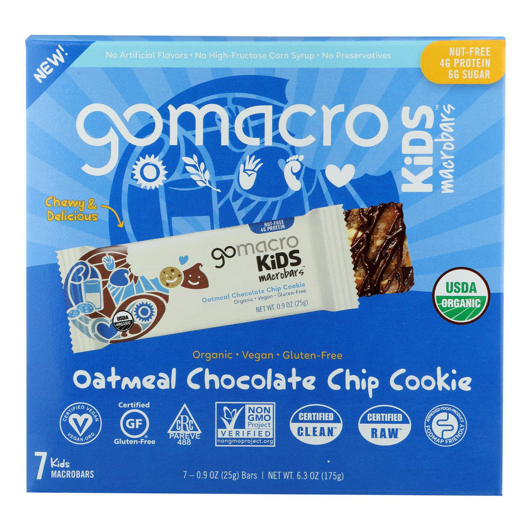 Gomacro - Kids Macrobar Oatmeal Chocolate Chip - Case Of 7 - 6.3 Oz - Maras Green