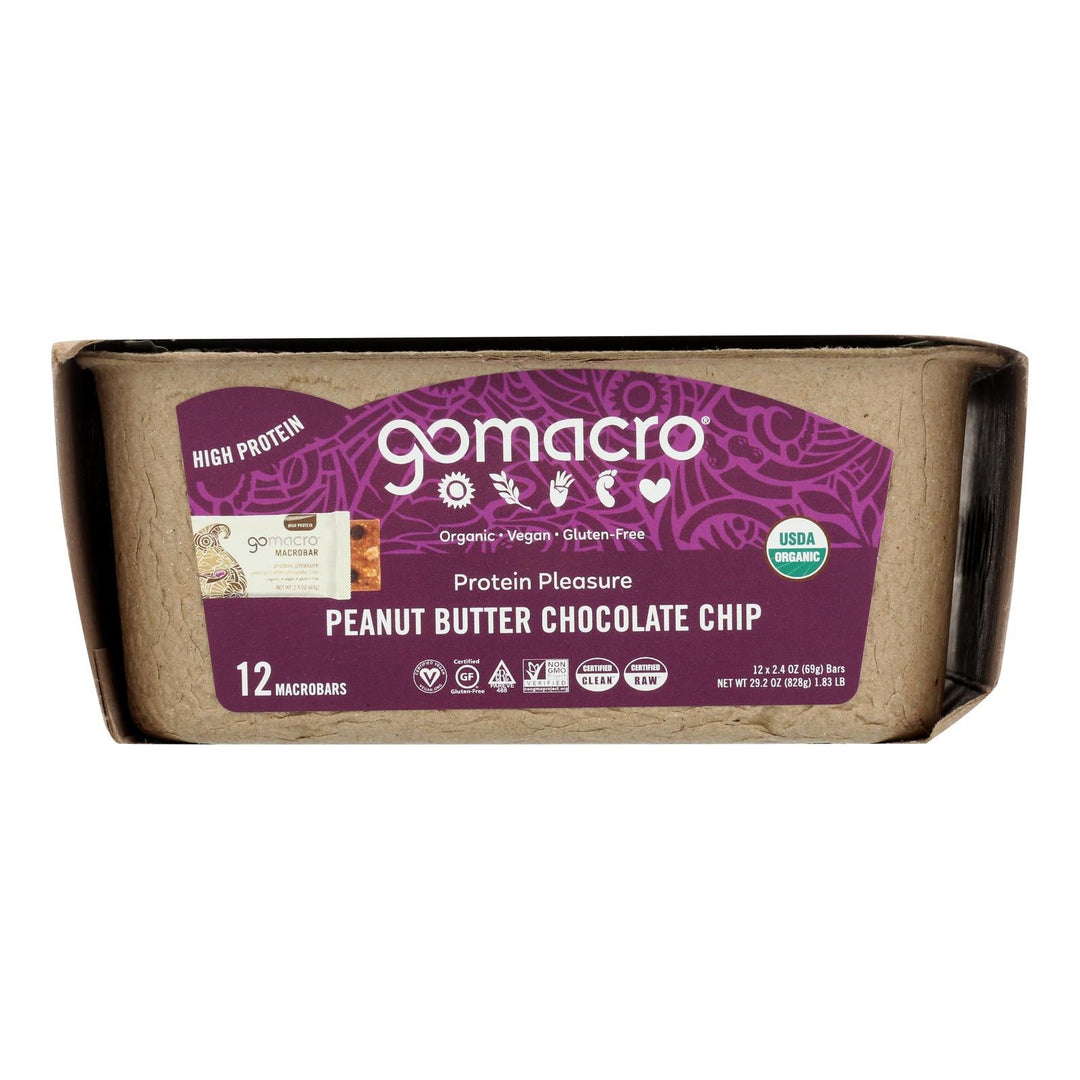 Gomacro Organic Macrobar - Peanut Butter Chocolate Chip - 2.5 Oz Bars - Case Of 12 - Maras Green