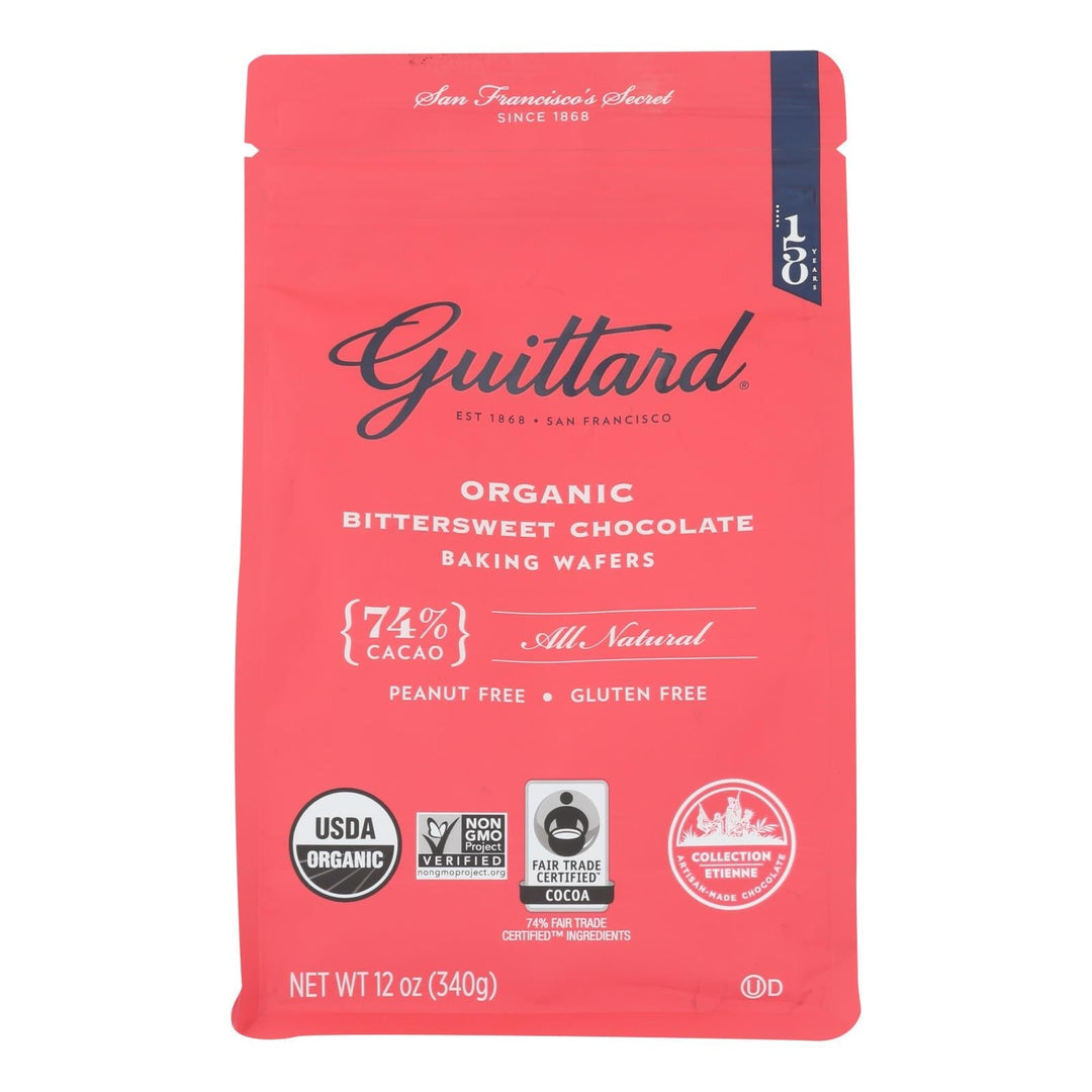 Guittard Chocolate Baking Wafers - Organic - 74% Bittersweet - Case Of 8 - 12 Oz - Maras Green
