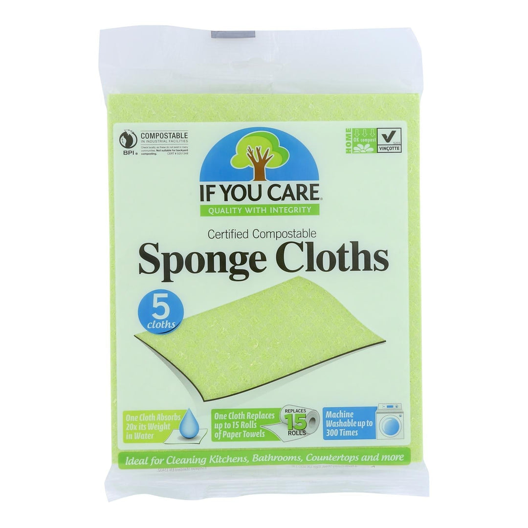 If You Care Sponge Cloths - 100 Percent Natural - 5 Count - Case Of 12 - Maras Green