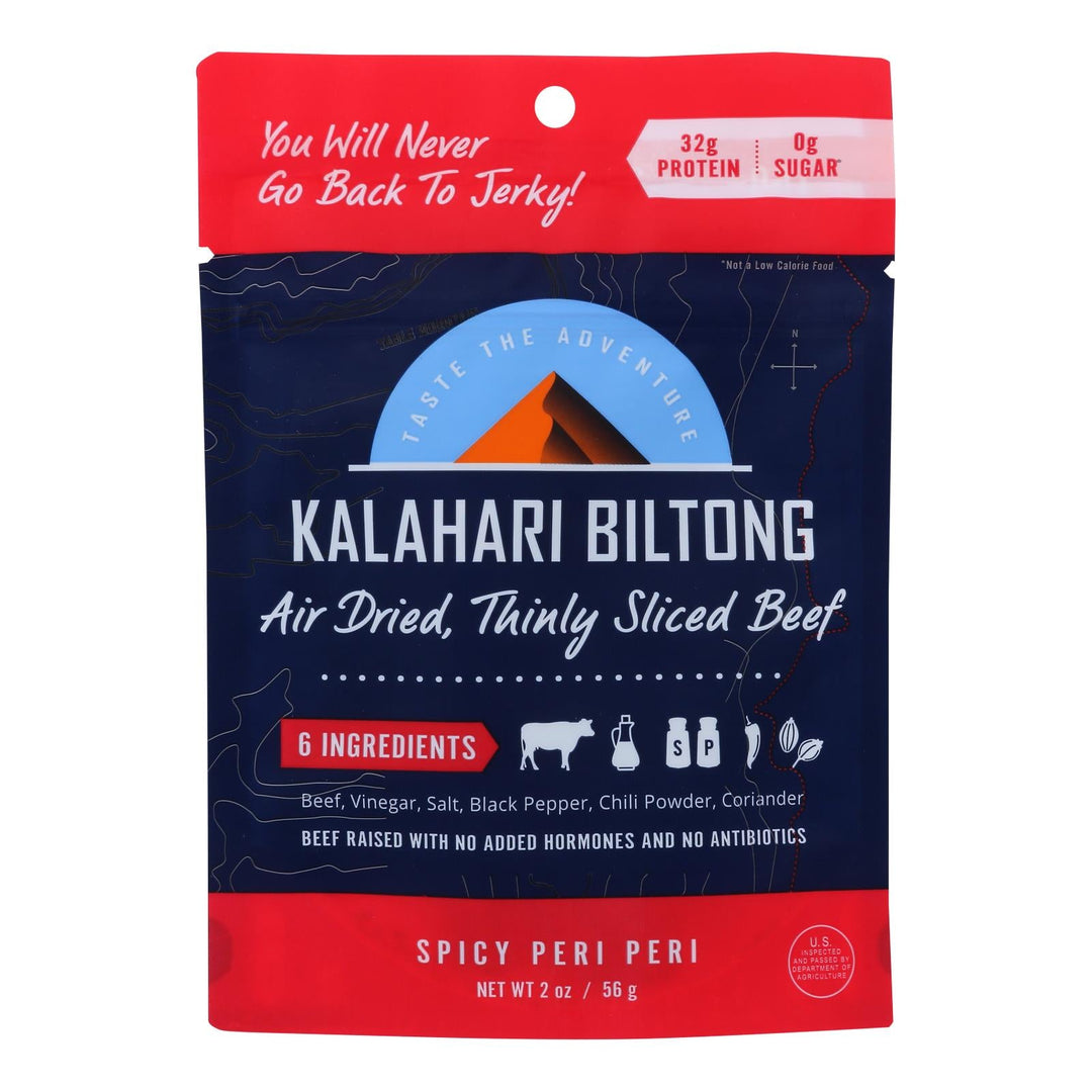 Kalahari Biltong Spicy Peri Peri Air - dried Sliced Beef - Case Of 8 - 2 Oz - Maras Green