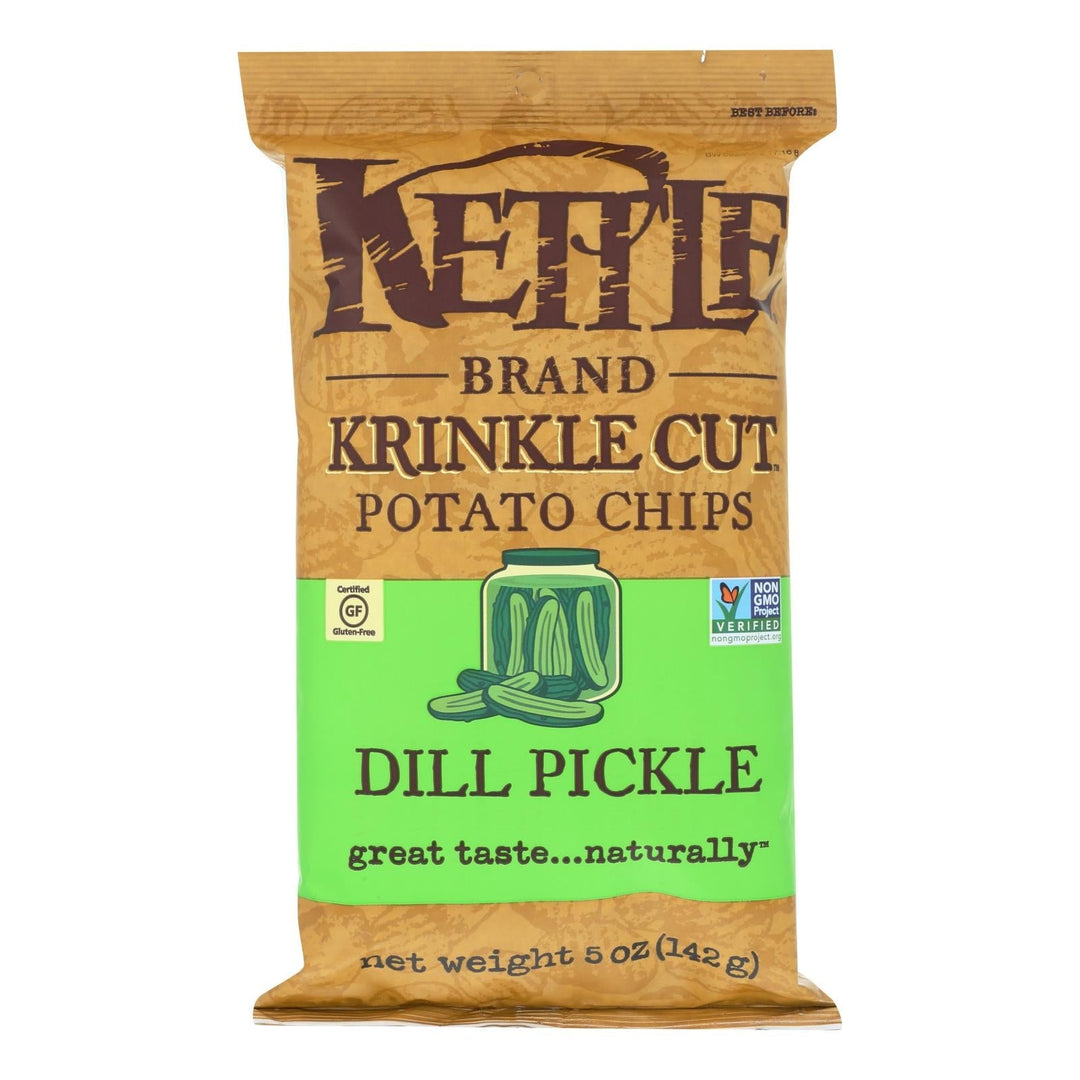 Kettle Brand Krinkle Cut Potato Chips - Dill Pickle - Case Of 15 - 5 Oz. - Maras Green