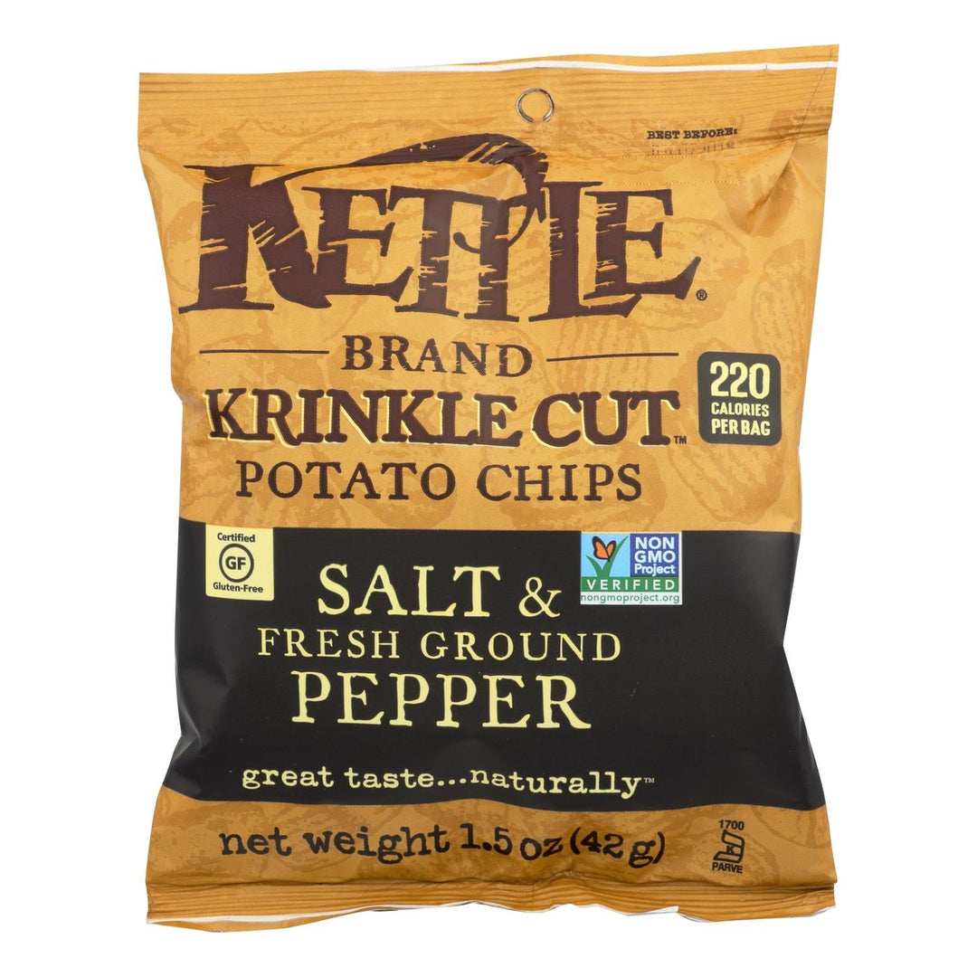 Kettle Brand Potato Chips - Sea Salt And Crushed Black Pepper - Case Of 24 - 1.5 Oz. - Maras Green