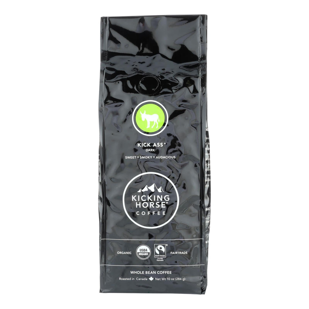 Kicking Horse Coffee - Organic - Whole Bean - Kick Ass - Dark Roast - 10 Oz - Case Of 6 - Maras Green