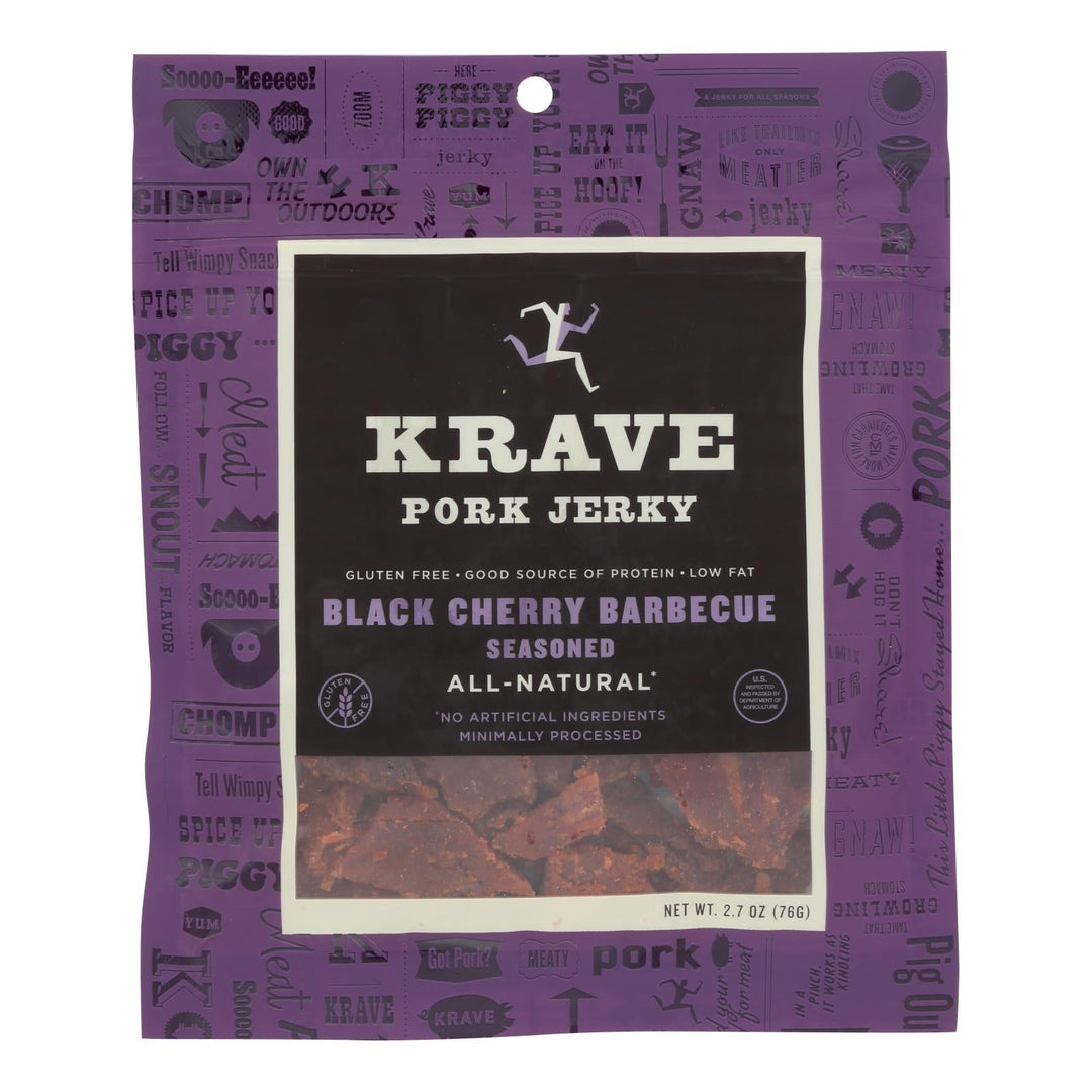 Krave Pork Jerky - Black Cherry Barbeque - Case Of 8 - 2.7 Oz. - Maras Green