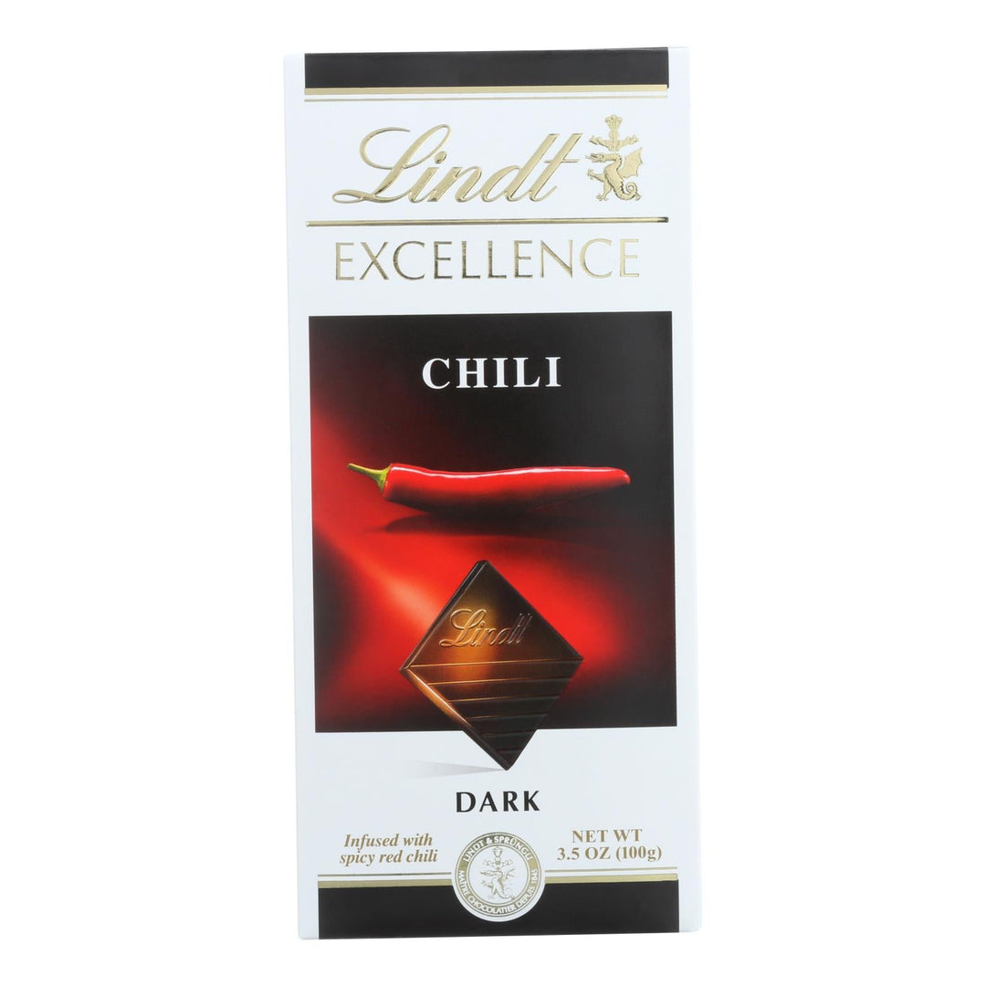 Lindt Chocolate Bar - Dark Chocolate - 47 Percent Cocoa - Excellence - Chili - 3.5 Oz Bars - Case Of 12 - Maras Green