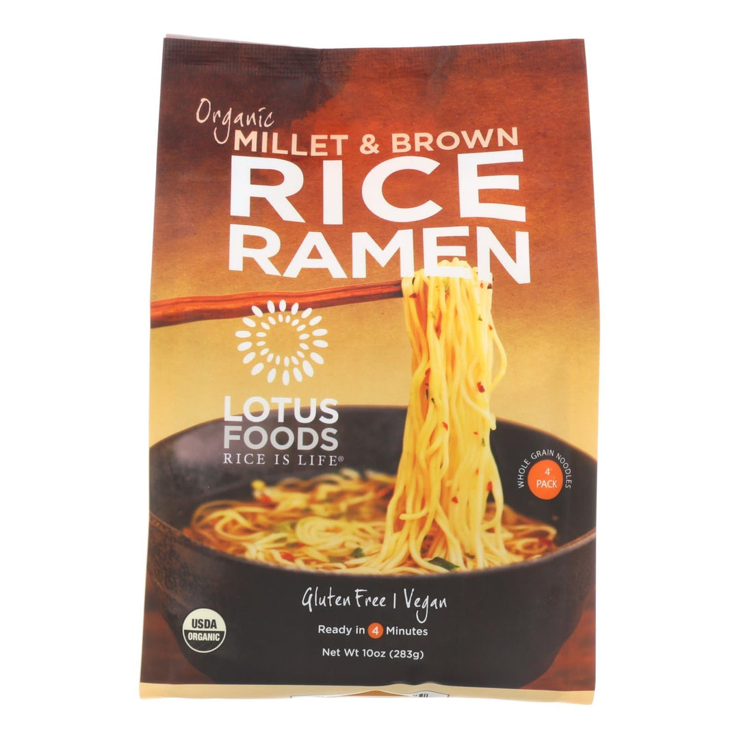 Lotus Foods Ramen - Organic - Millet And Brown Rice - 4 Ramen Cakes - 10 Oz - Case Of 6 - Maras Green