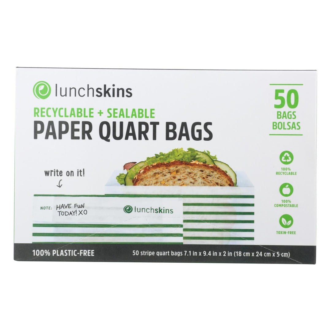 Lunchskins - Paper Sandwich Bags - Green Stripe - Case Of 12 - 50 Count - Maras Green
