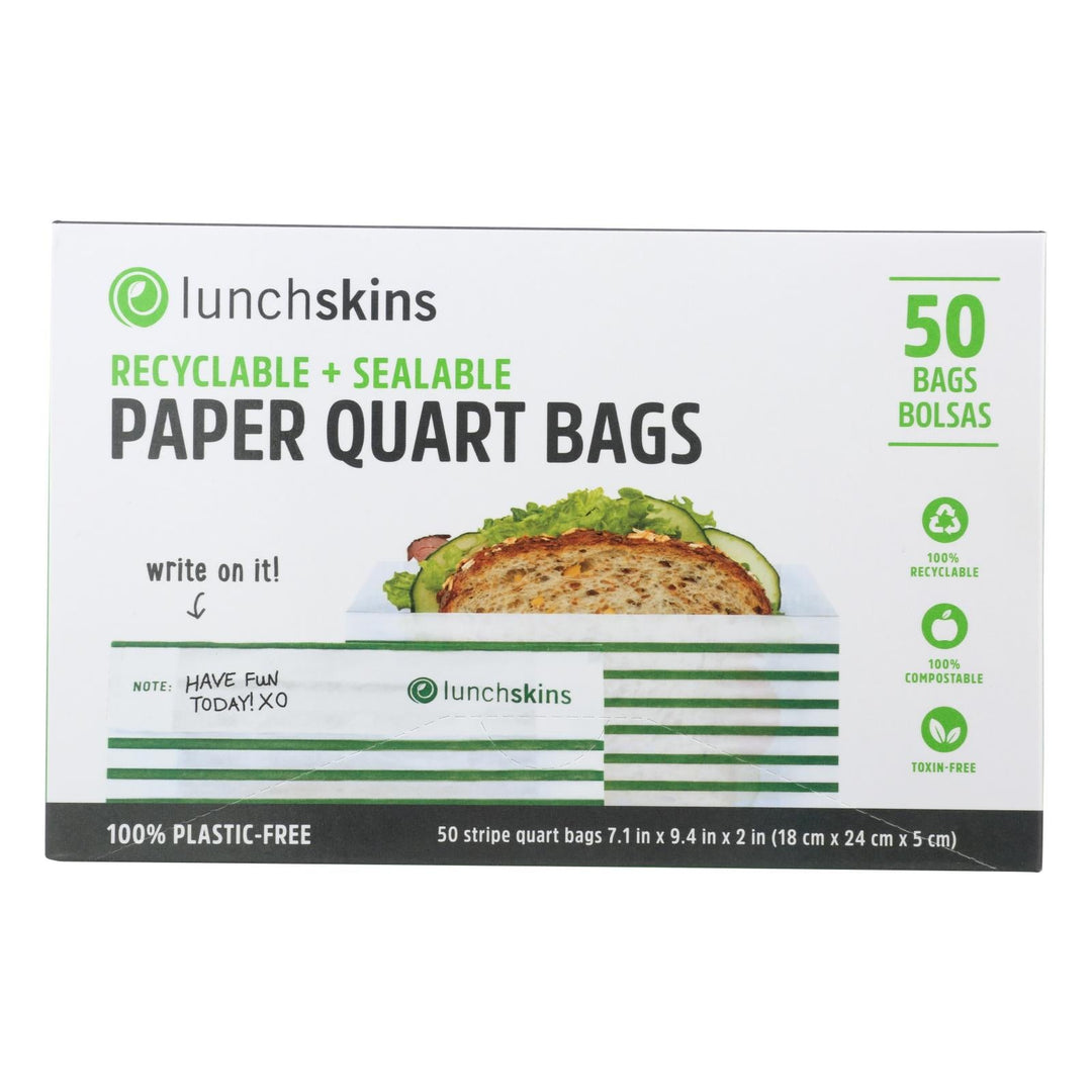 Lunchskins - Paper Sandwich Bags - Green Stripe - Case Of 12 - 50 Count - Maras Green