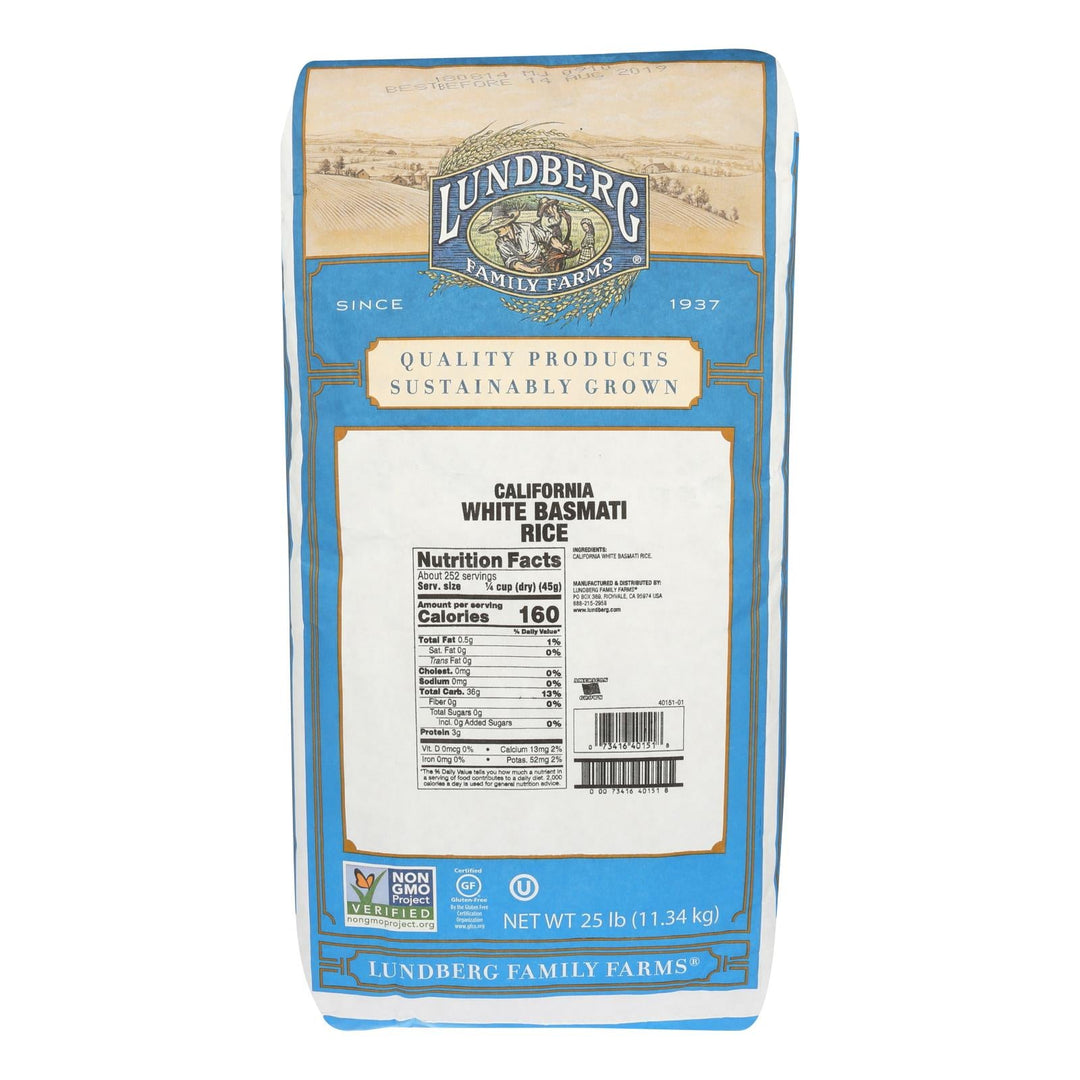 Lundberg Family Farms California White Basmati Rice - Case Of 25 Lbs - Maras Green