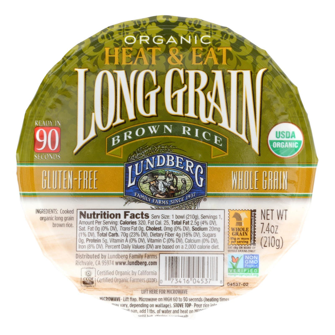 Lundberg Family Farms Organic Long Grain Brown Rice - Case Of 12 - 7.4 Oz. - Maras Green