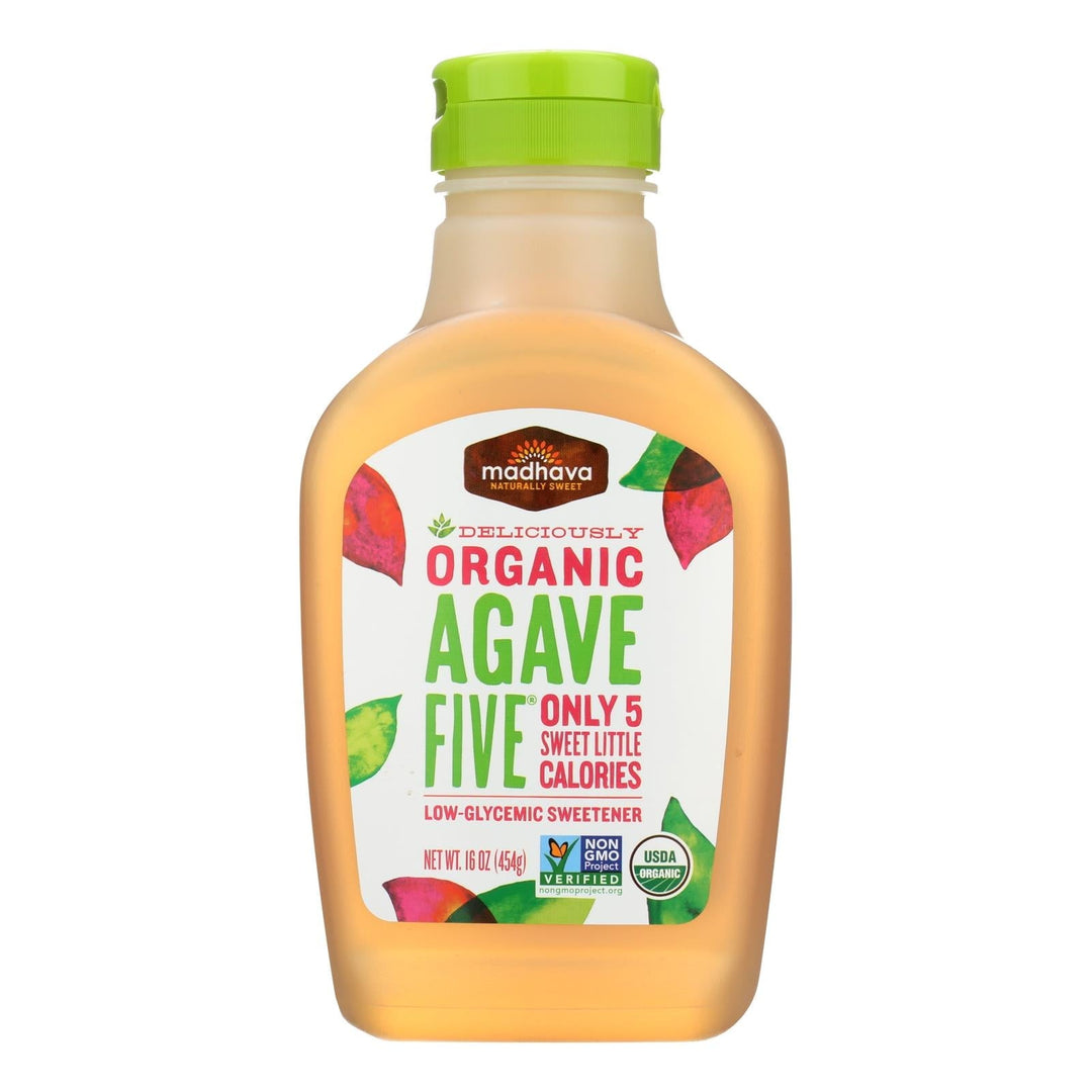 Madhava Honey Organic Agave Five Nectar - Case Of 6 - 16 Oz. - Maras Green
