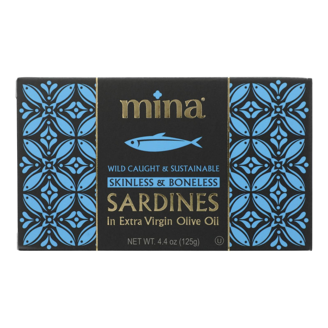 Mina - Sardines Sk/bo In Evoo - Case Of 12 - 4.4 Oz - Maras Green