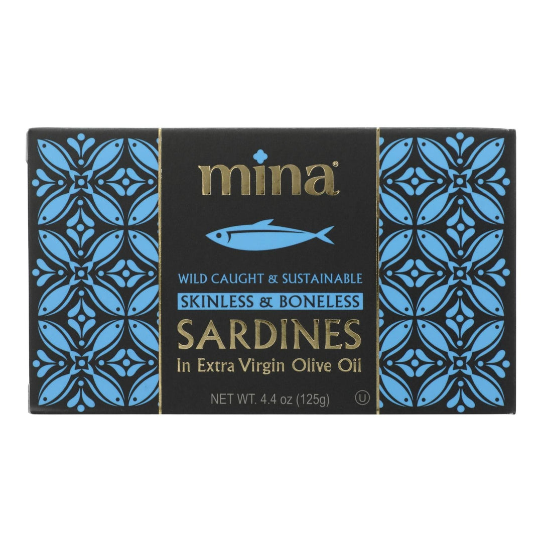 Mina - Sardines Sk/bo In Evoo - Case Of 12 - 4.4 Oz - Maras Green