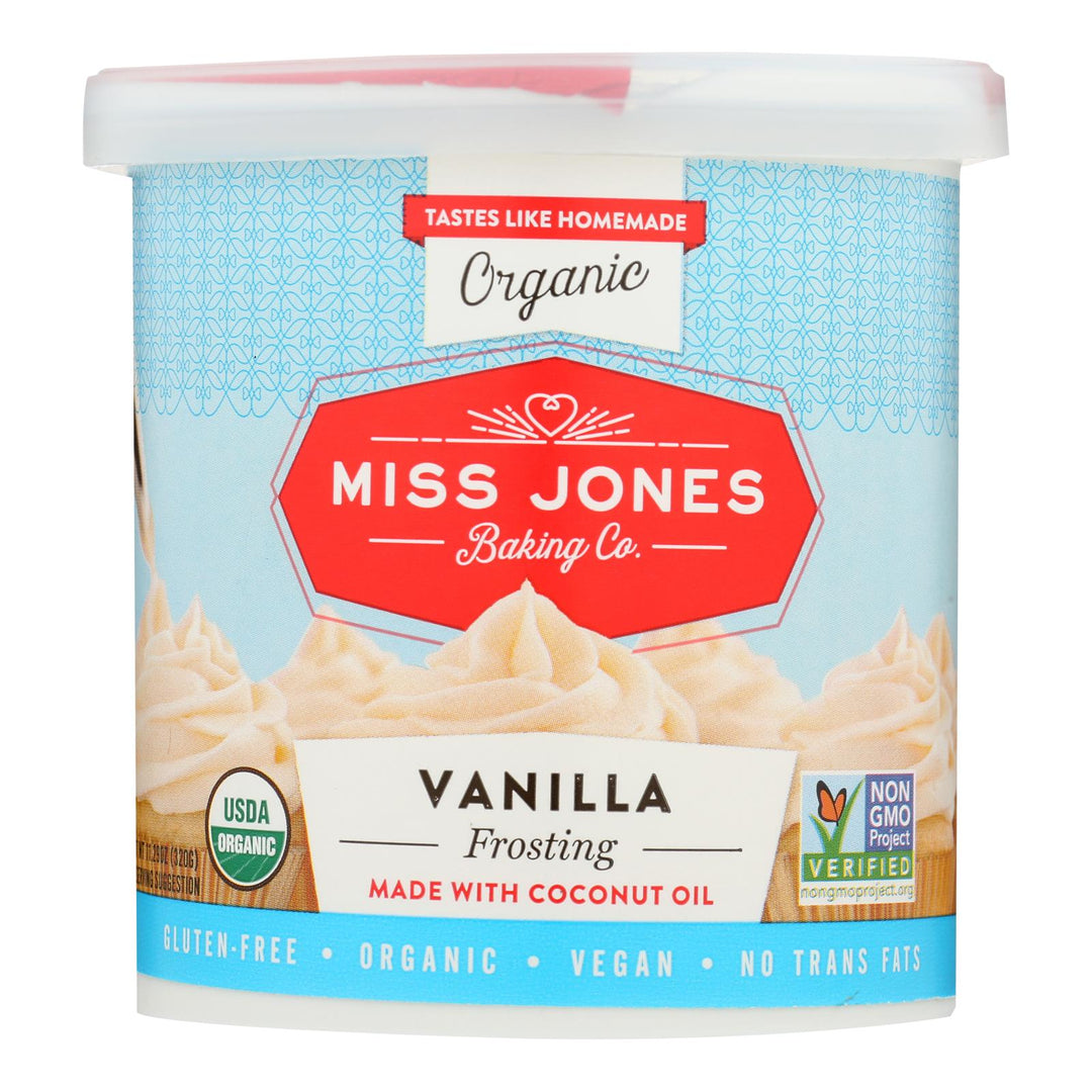 Miss Jones Baking Organic Frosting - Vanilla Buttercream - Case Of 6 - 320 Gram - Maras Green