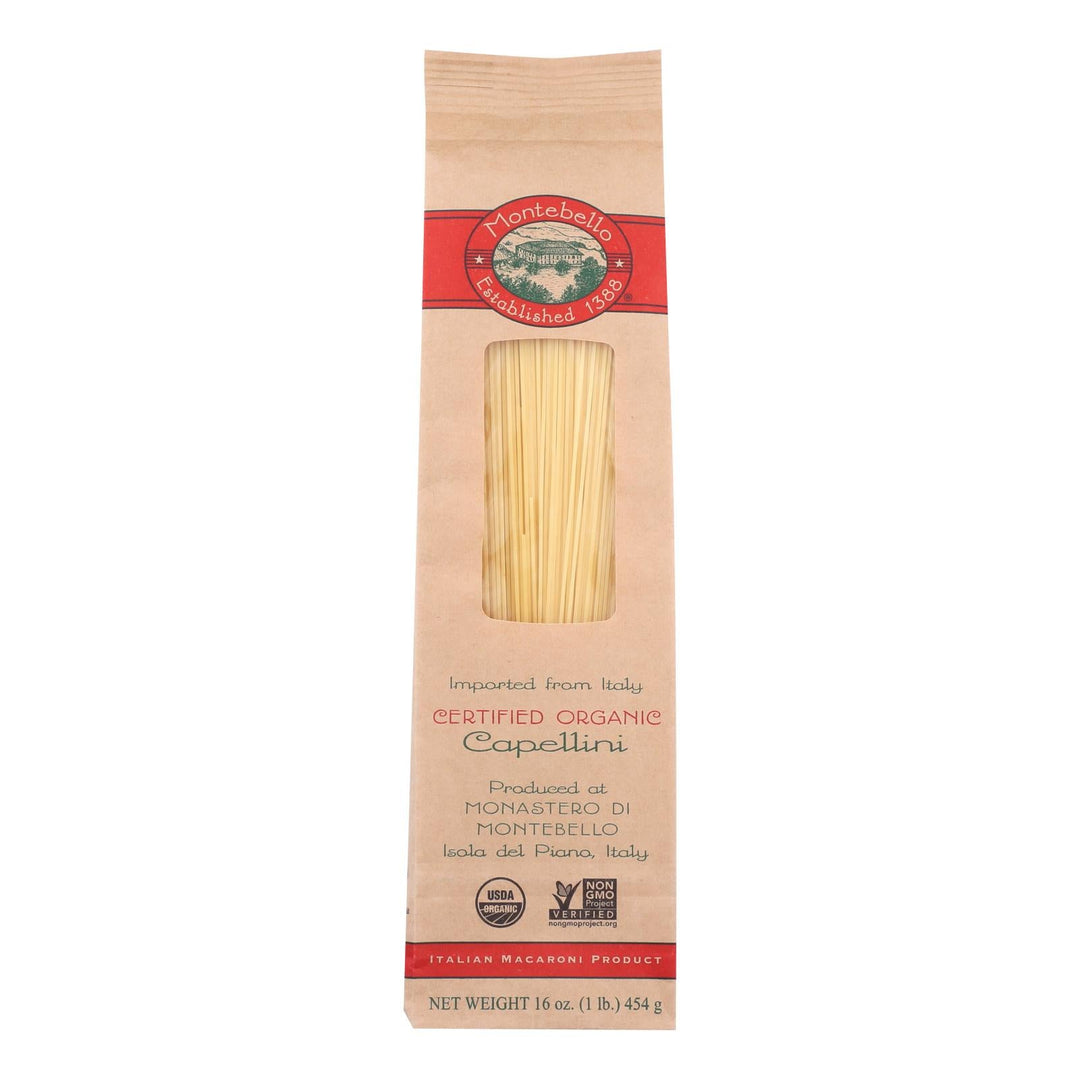 Montebello Organic Pasta - Capellini - Case Of 12 - 1 Lb. - Maras Green