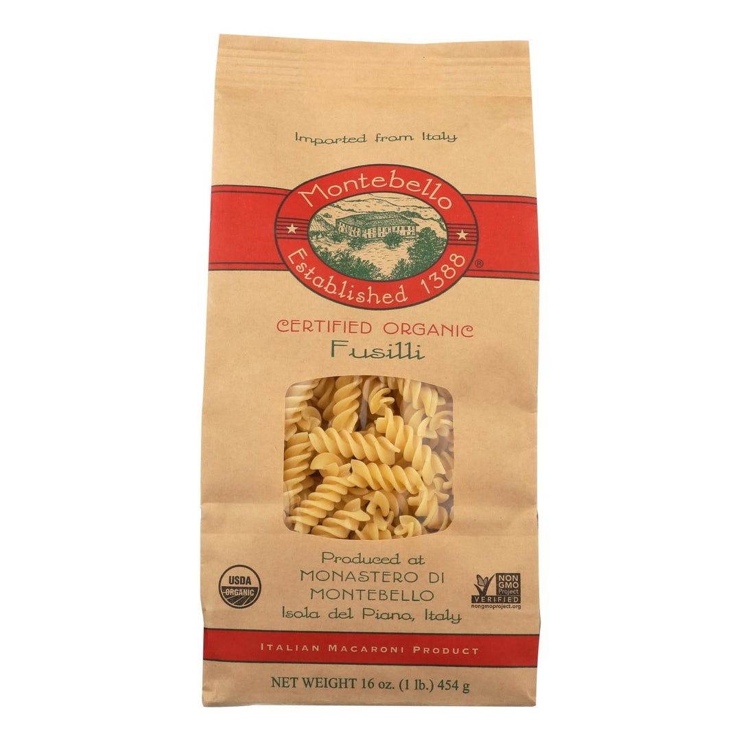 Montebello Organic Pasta - Fusilli - Case Of 12 - 1 Lb. - Maras Green