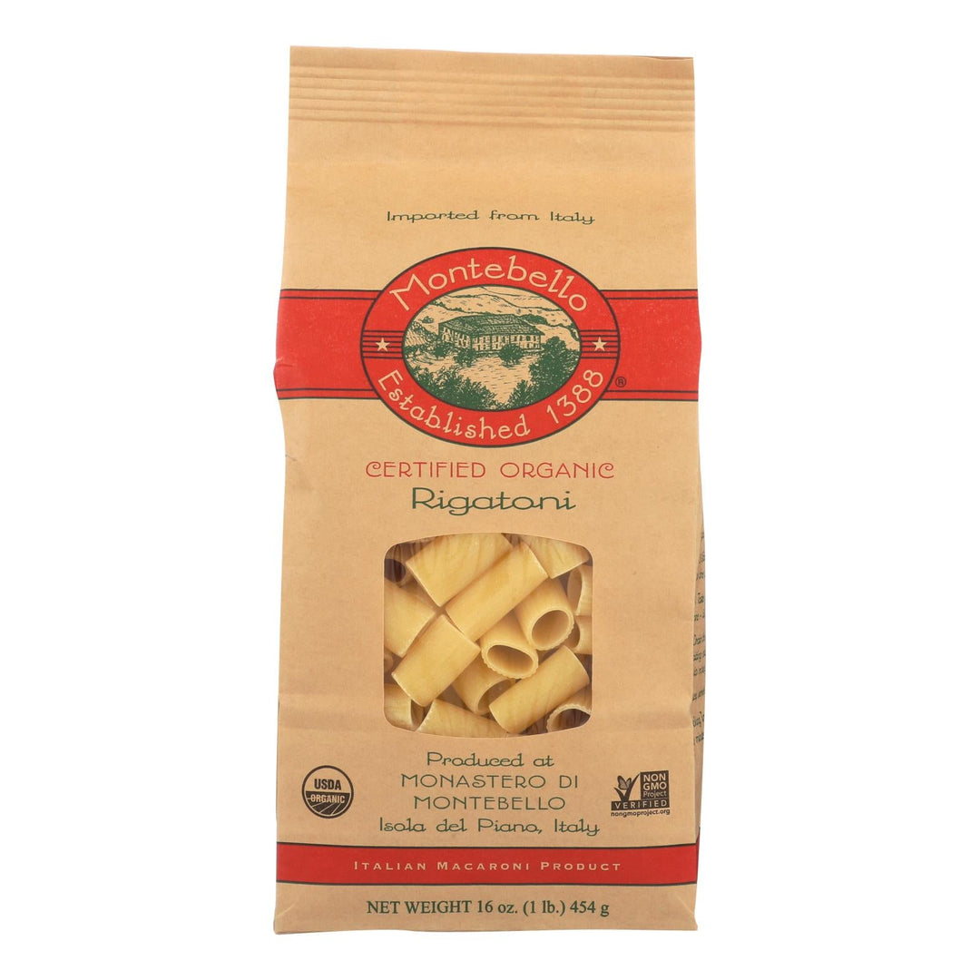 Montebello Organic Pasta - Rigatoni - Case Of 12 - 1 Lb. - Maras Green