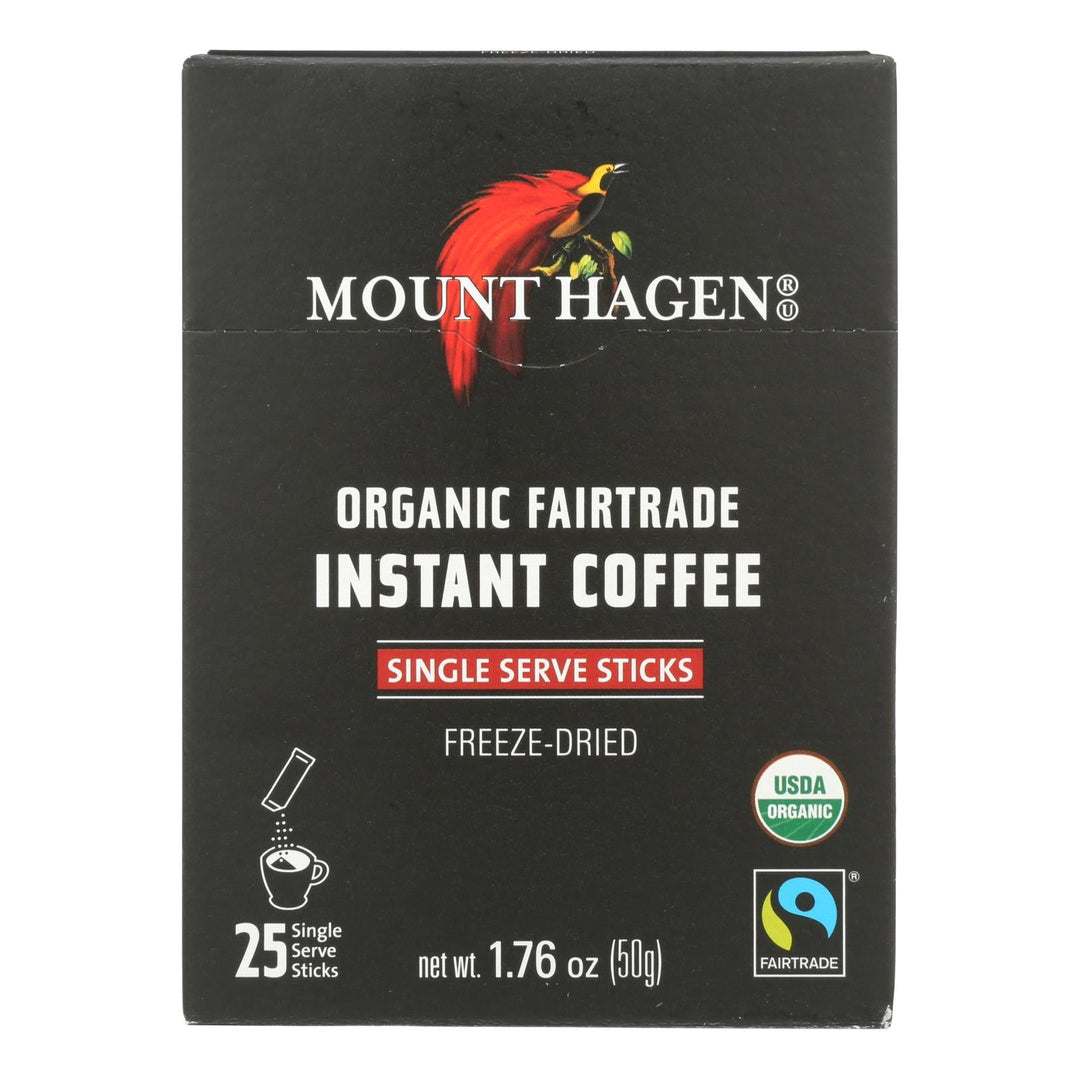Mount Hagen - Organic Fairtrade Instant Coffee 25 Single Serve Sticks 25ct - Case Of 8 - 1.76 Oz - Maras Green