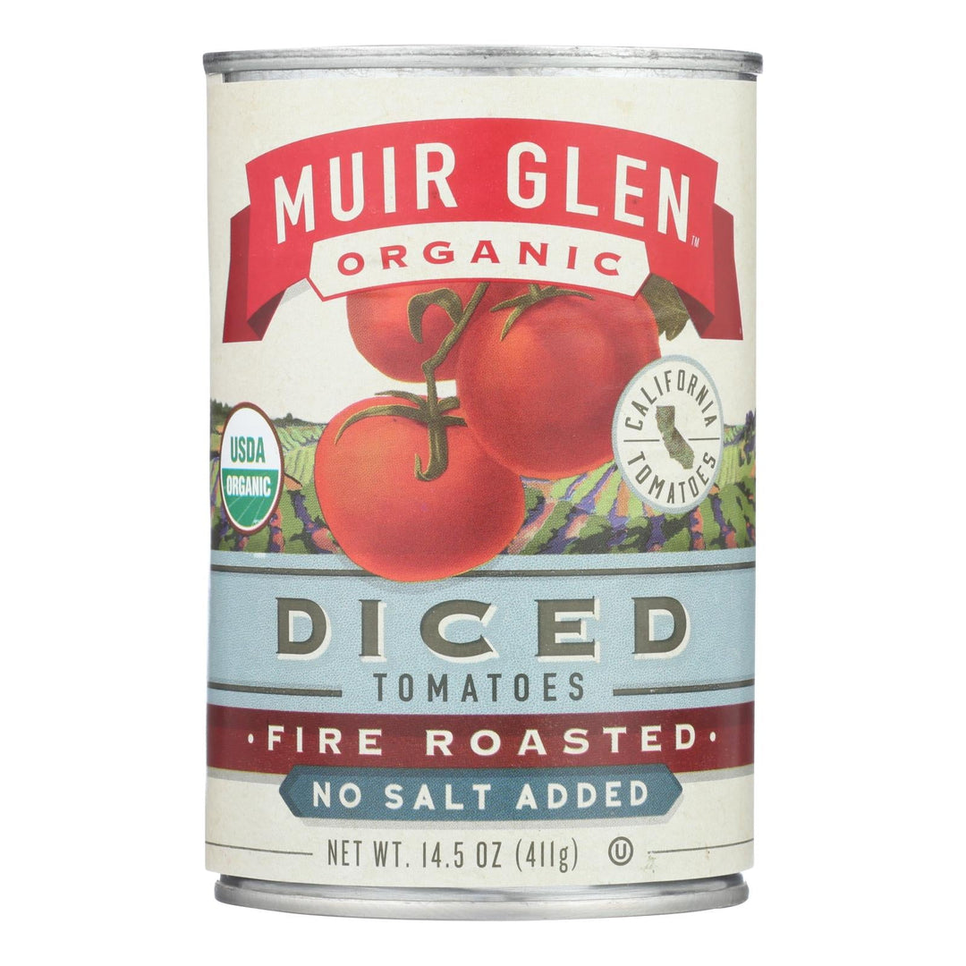Muir Glen Diced Fire Roasted Tomato No Salt - Tomato - Case Of 12 - 14.5 Oz. - Maras Green