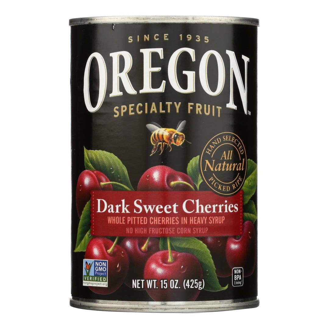 Oregon Fruit Whole Pitted Dark Sweet Cherries In Heavy Syrup - Case Of 8 - 15 Oz. - Maras Green
