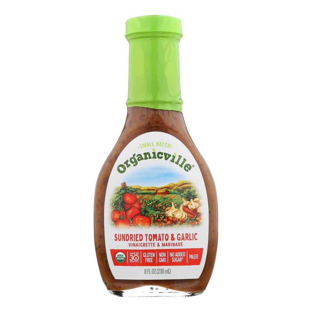 Organic Ville Sun Dried Organic Vinaigrette - Tomato And Garlic - Case Of 6 - 8 Fl Oz. - Maras Green