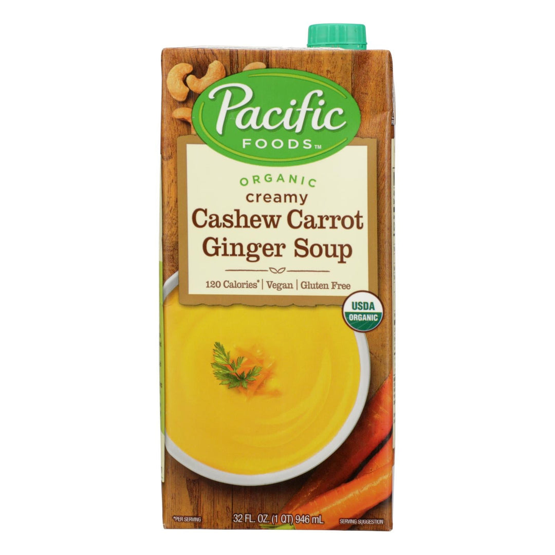 Pacific Natural Foods Carrot Ginger Soup - Organic Cashew - Case Of 12 - 32 Fl Oz. - Maras Green