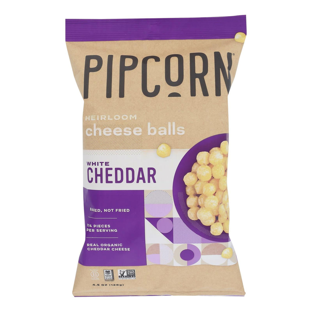 Pipcorn - Cheese Balls Whte Cheddar - Case Of 12 - 4.5 Oz - Maras Green