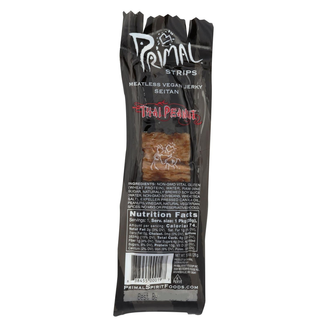 Primal Strips Vegan Jerky - Meatless - Seitan - Thai Peanut - 1 Oz - Case Of 24 - Maras Green