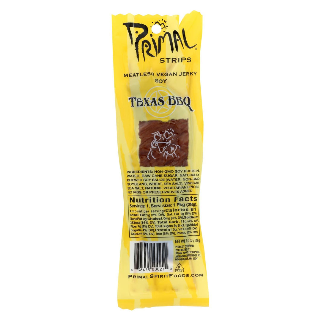 Primal Strips Vegan Jerky - Meatless - Soy - Texas Bbq - 1 Oz - Case Of 24 - Maras Green