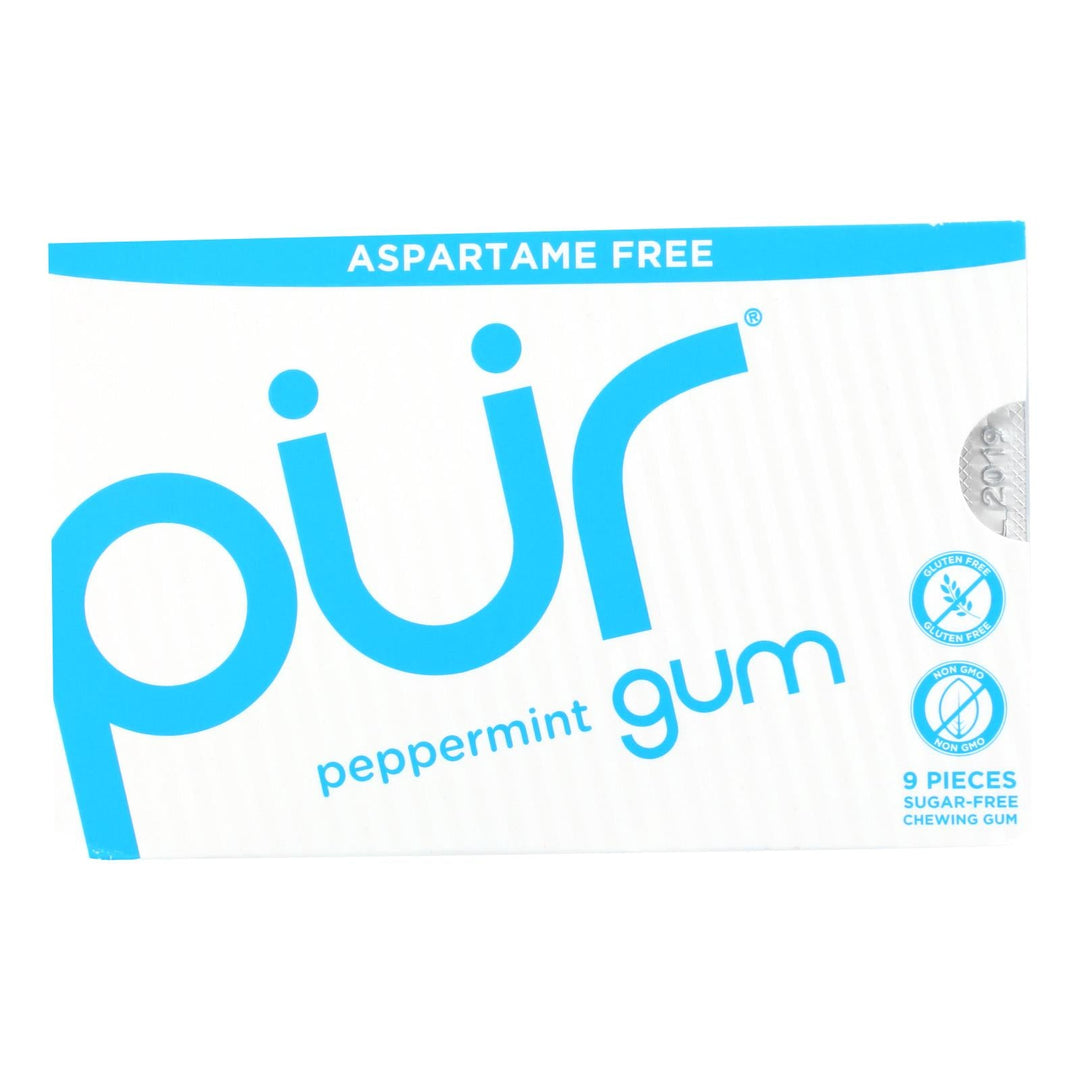 Pur Gum - Peppermint - Aspartame Free - 9 Pieces - 12.6 G - Case Of 12 - Maras Green