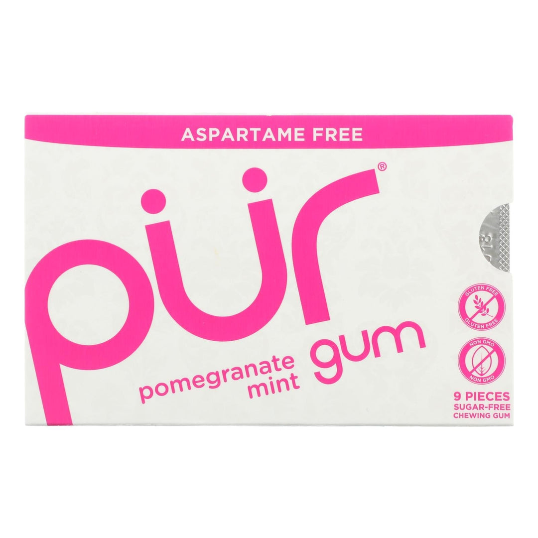 Pur Gum - Pomegranate Mint - Aspartame Free - 9 Pieces - 12.6 G - Case Of 12 - Maras Green