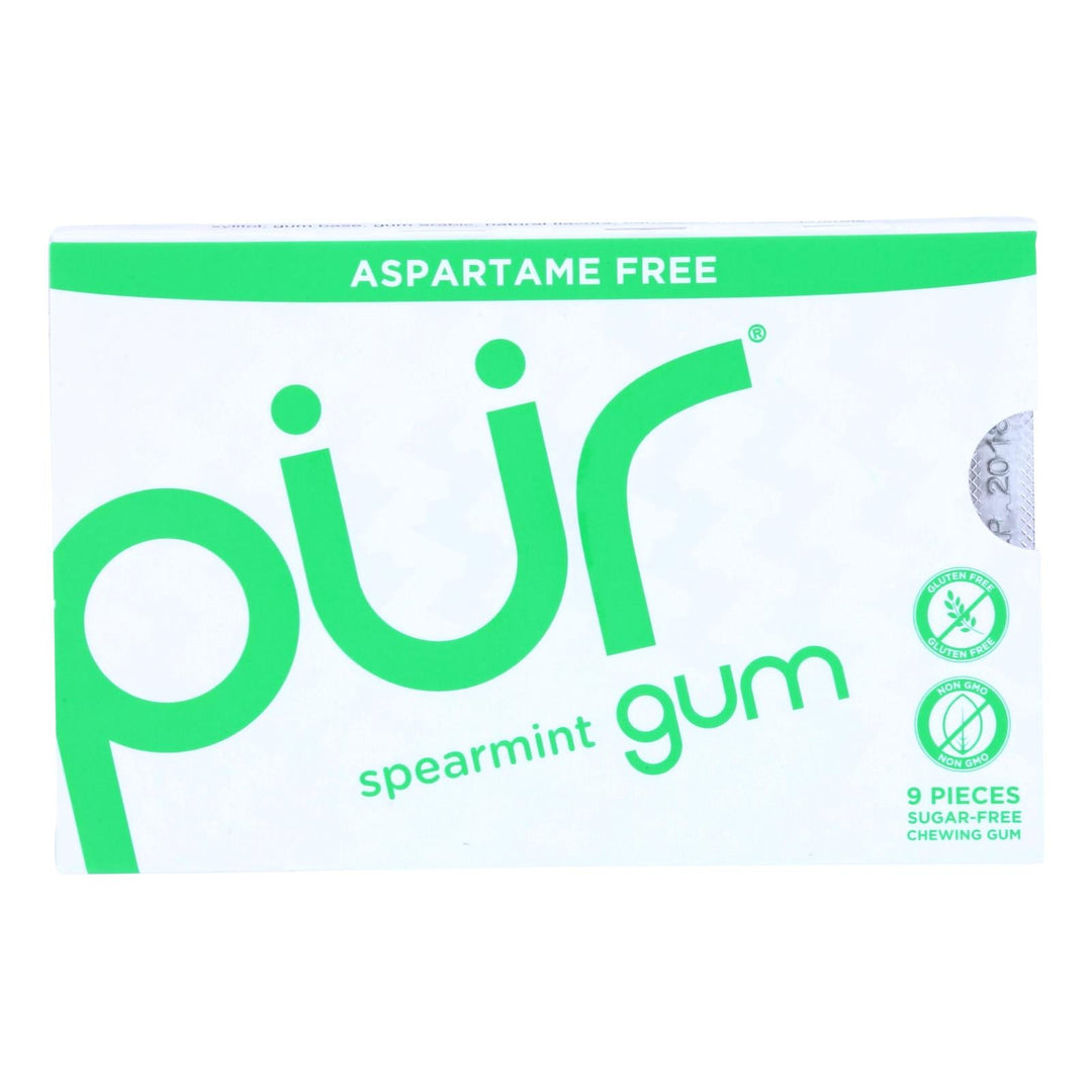 Pur Gum - Spearmint - Aspartame Free - 9 Pieces - 12.6 G - Case Of 12 - Maras Green