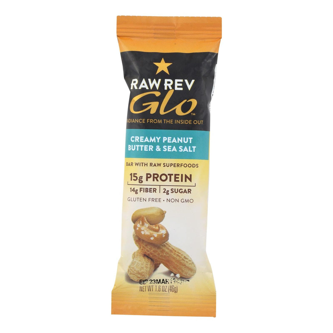 Raw Revolution Glo Bar - Creamy Peanut Butter And Sea Salt - 1.6 Oz - Case Of 12 - Maras Green