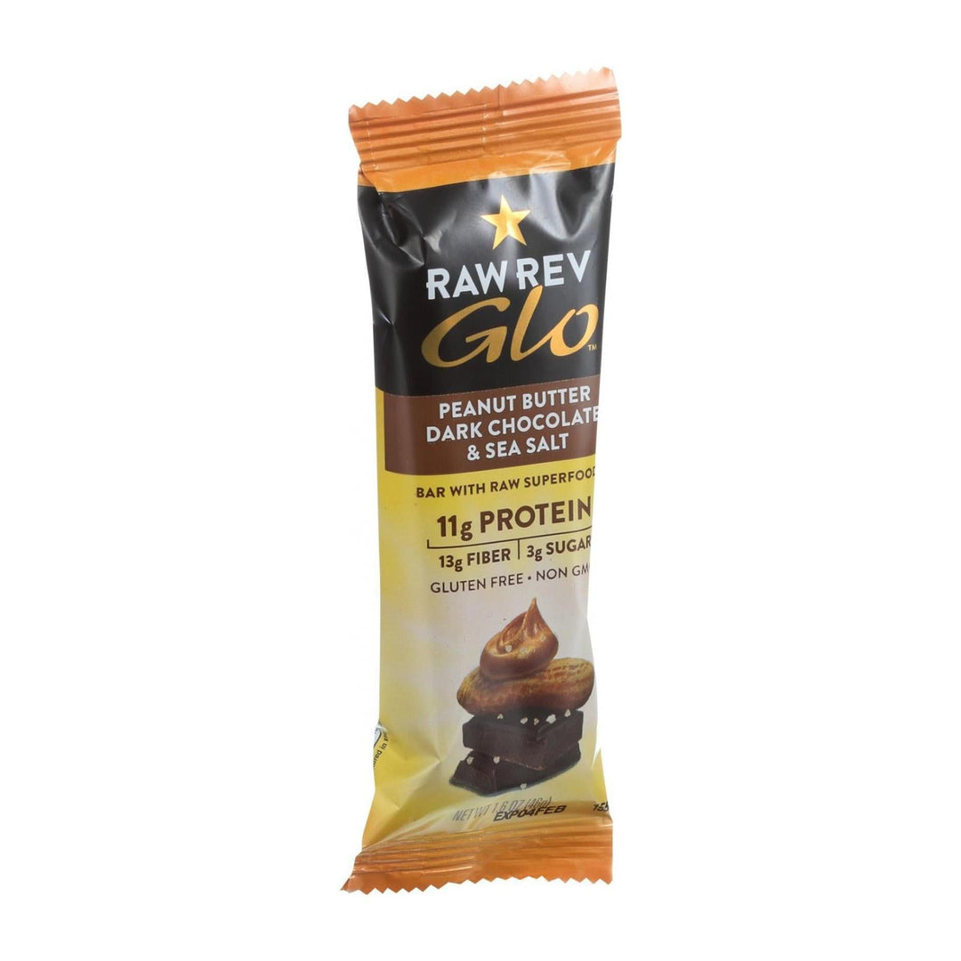 Raw Revolution Glo Bar - Peanut Butter Dark Chocolate And Sea Salt - 1.6 Oz - Case Of 12 - Maras Green