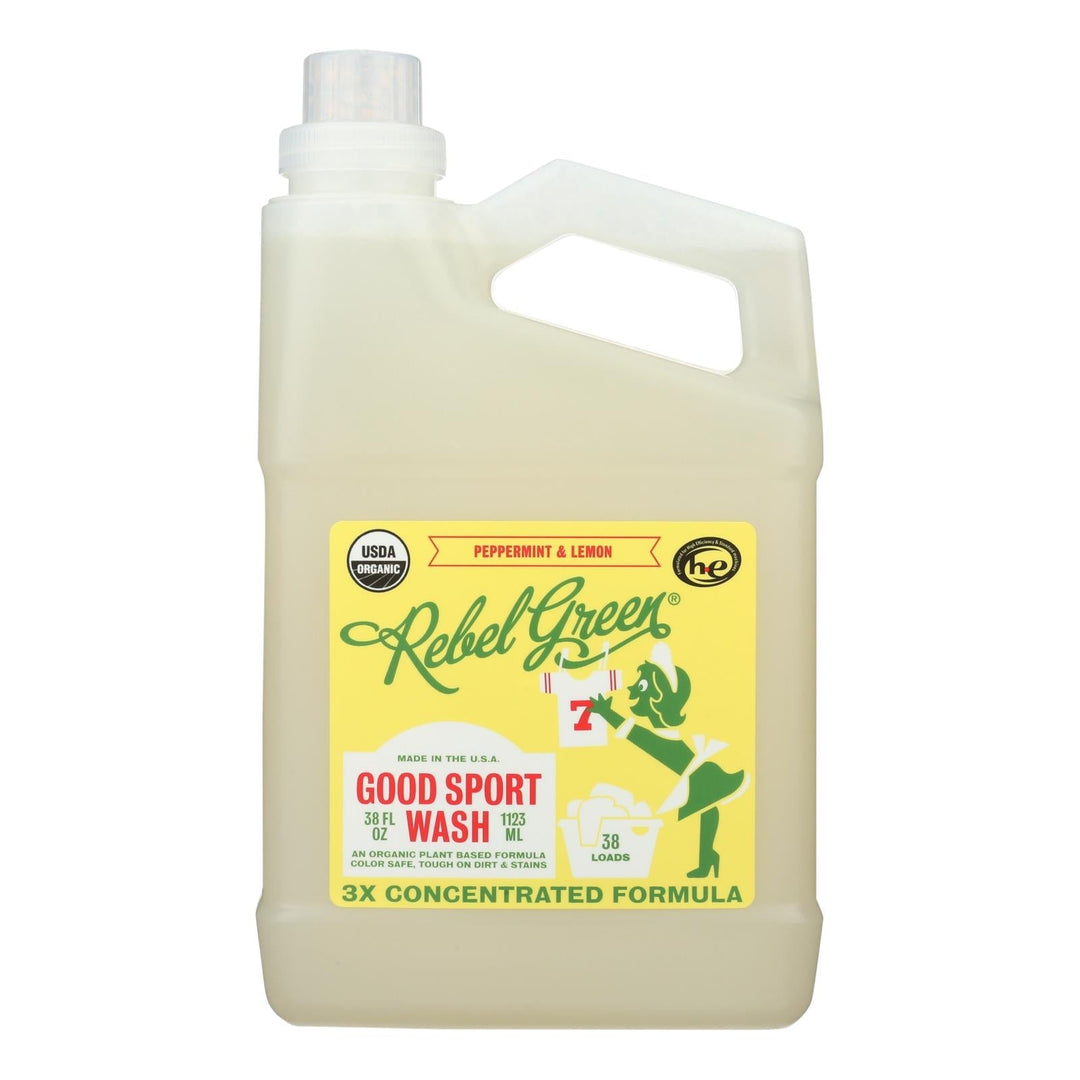 Rebel Green - Laundry Detergent Good Sport Wash - Lemon And Peppermint - Case Of 4 - 38 Fl Oz. - Maras Green