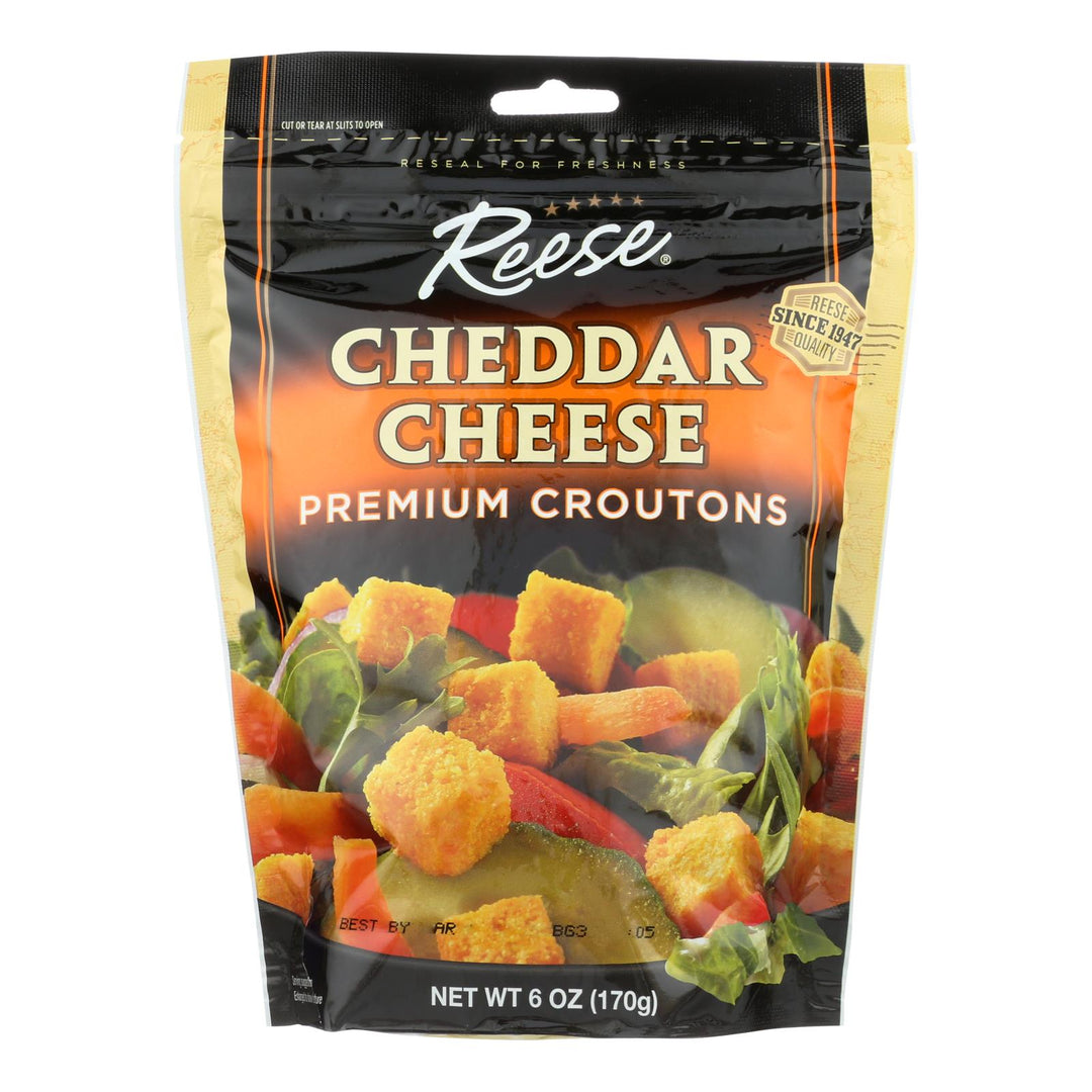 Reese Premium Croutons - Cheddar Cheese - Case Of 12 - 6 Oz. - Maras Green