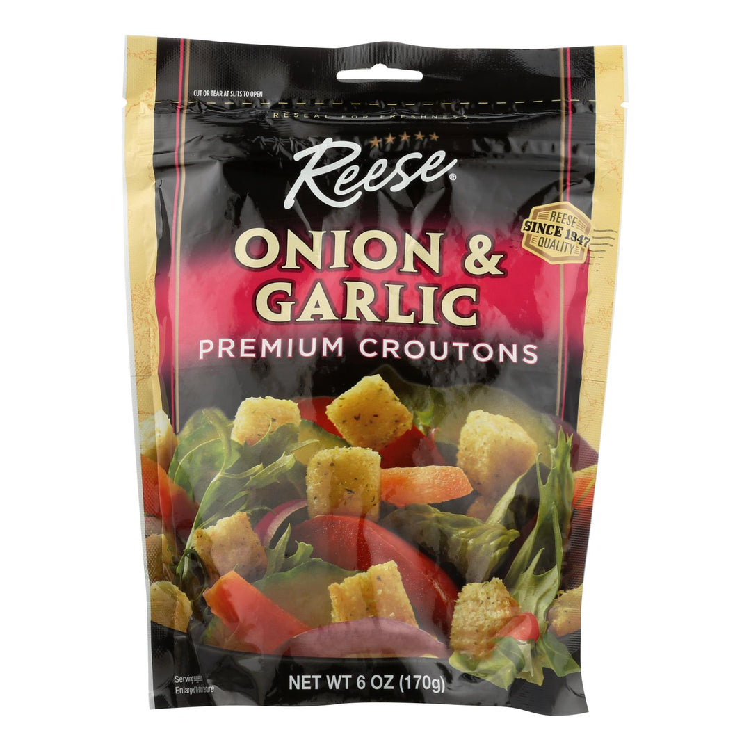 Reese Premium Croutons - Onion And Garlic - Case Of 12 - 6 Oz. - Maras Green