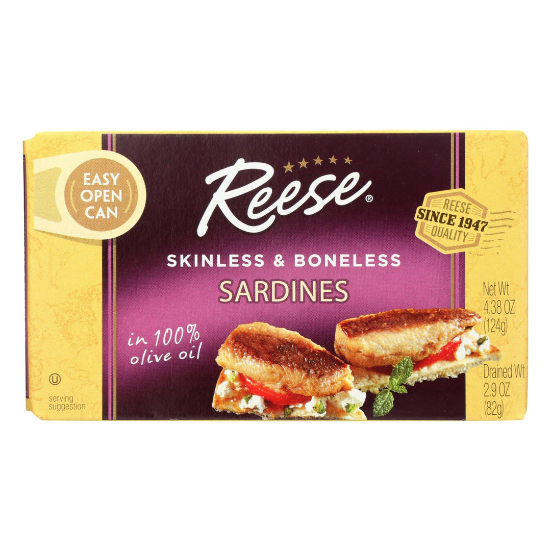 Reese Sardines - Skinless Boneless In Olive Oil - Case Of 10 - 4.37 Oz - Maras Green